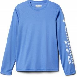 Best deal 🎁 Columbia Youth Terminal Tackle Heather Long Sleeve 👕 Shirt For Boys' Blue Macaw Hthr/whte Logo 🎉