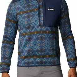 Cheapest 😀 Columbia Men's Sweater Weather Printed 1/2 Zip Fleece Pullover Cnyn Bl Blnkt Prnt/cl Nvy 🥰