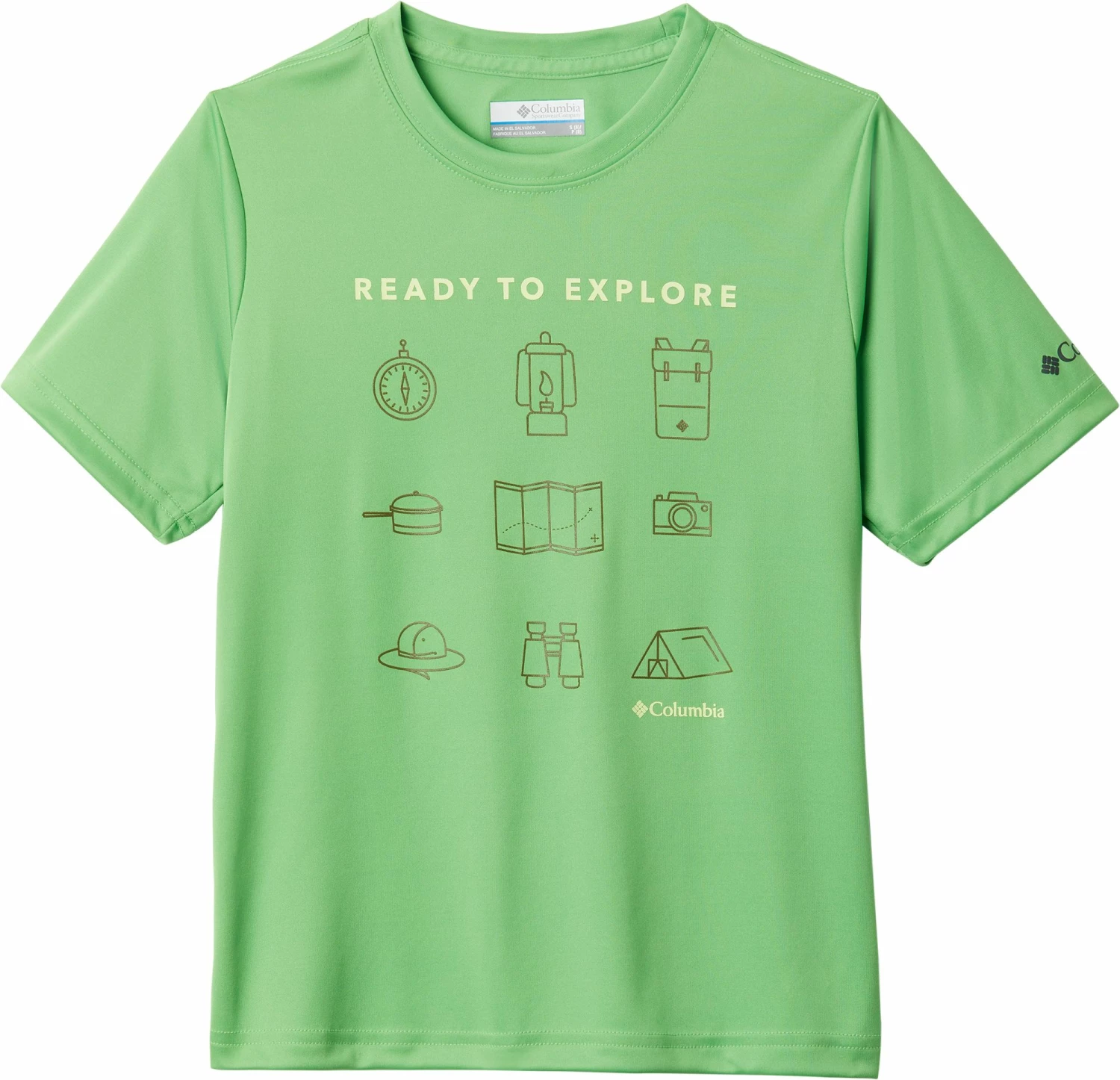 Brand new ๐ Columbia Boys' Grizzly Grove Graphic T-Shirt Green Boa Explore Icons ๐