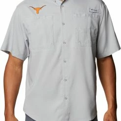 Promo 👏 Columbia Men's Texas Longhorns Grey Tamiami Performance 👕 Shirt 😍