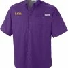 New 🎁 Columbia Men's LSU Tigers Purple Tamiami Performance 👕 Shirt 🌟