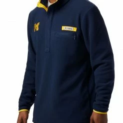 Budget ⭐ Columbia Men's Michigan Wolverines Blue Harborside Fleece Pullover 😉