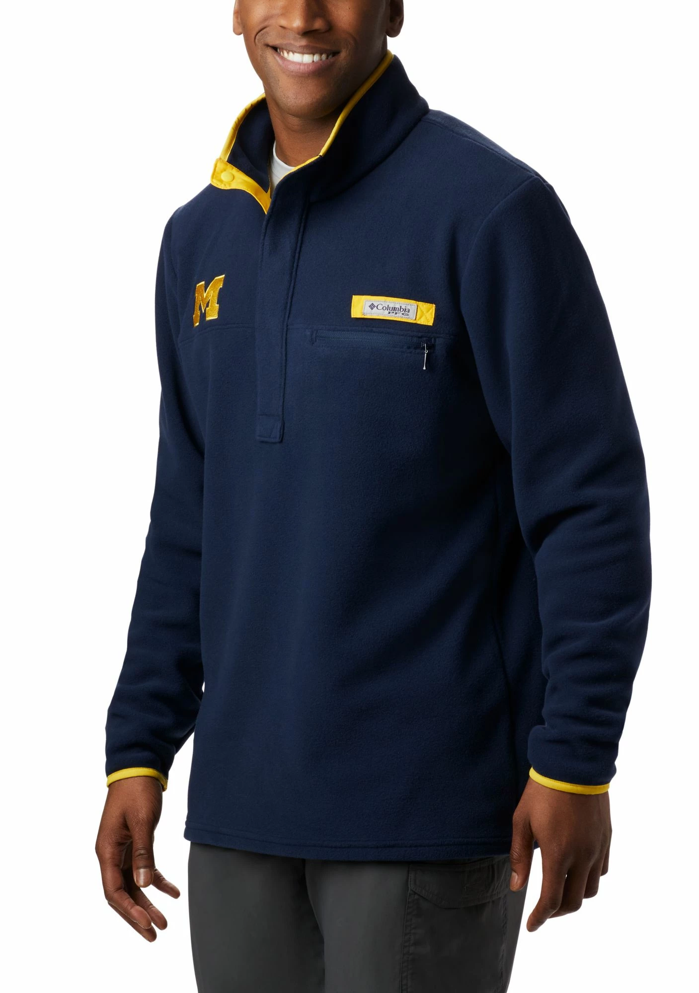 Budget ⭐ Columbia Men's Michigan Wolverines Blue Harborside Fleece Pullover 😉