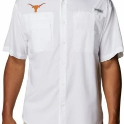 Discount 🔥 Columbia Men's Texas Longhorns Tamiami Performance White 👚 Shirt 😍