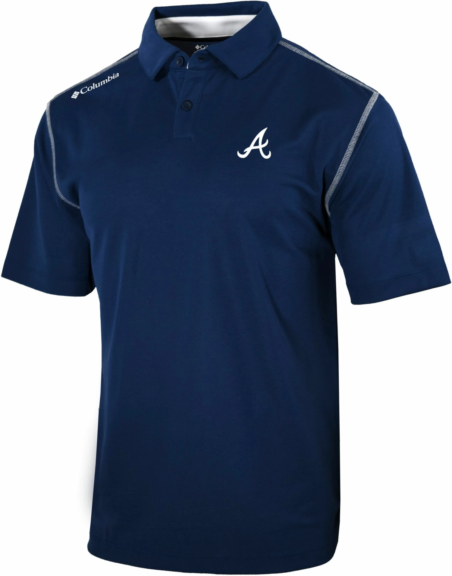 Hot Sale 🎁 Columbia Men's Atlanta Braves Navy Shotgun Polo 😀