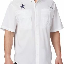 Flash Sale ❤️ Columbia Men's Dallas Cowboys Tamiami White Woven T-Shirt ✔️