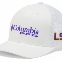 Cheapest ⭐ Columbia Men's LSU Tigers PFG Mesh Fitted White Hat 🎉