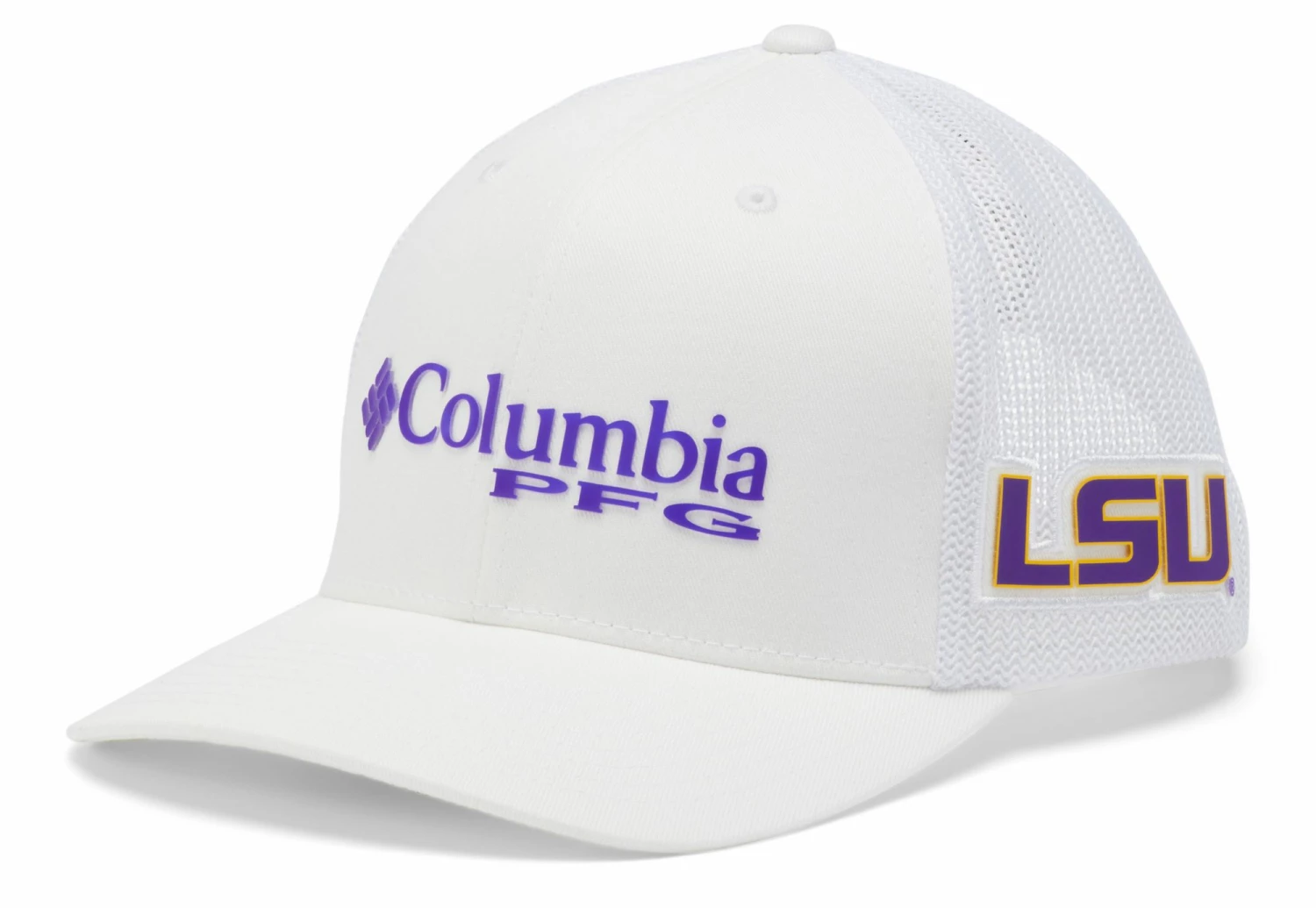 Cheapest ⭐ Columbia Men's LSU Tigers PFG Mesh Fitted White Hat 🎉