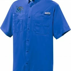 Promo 🤩 Columbia Men's Memphis Tigers Blue Button-Down Performance Short Sleeve 👕 Shirt ⌛