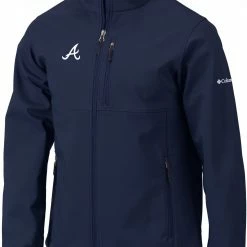 New 😀 Columbia Men's Atlanta Braves Navy Ascender Full-Zip Jacket 👏