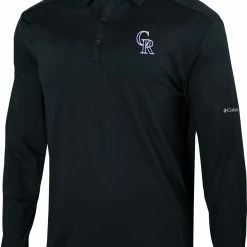 Outlet 👏 Columbia Men's Colorado Rockies Black Pin High Long Sleeve Polo 🎁