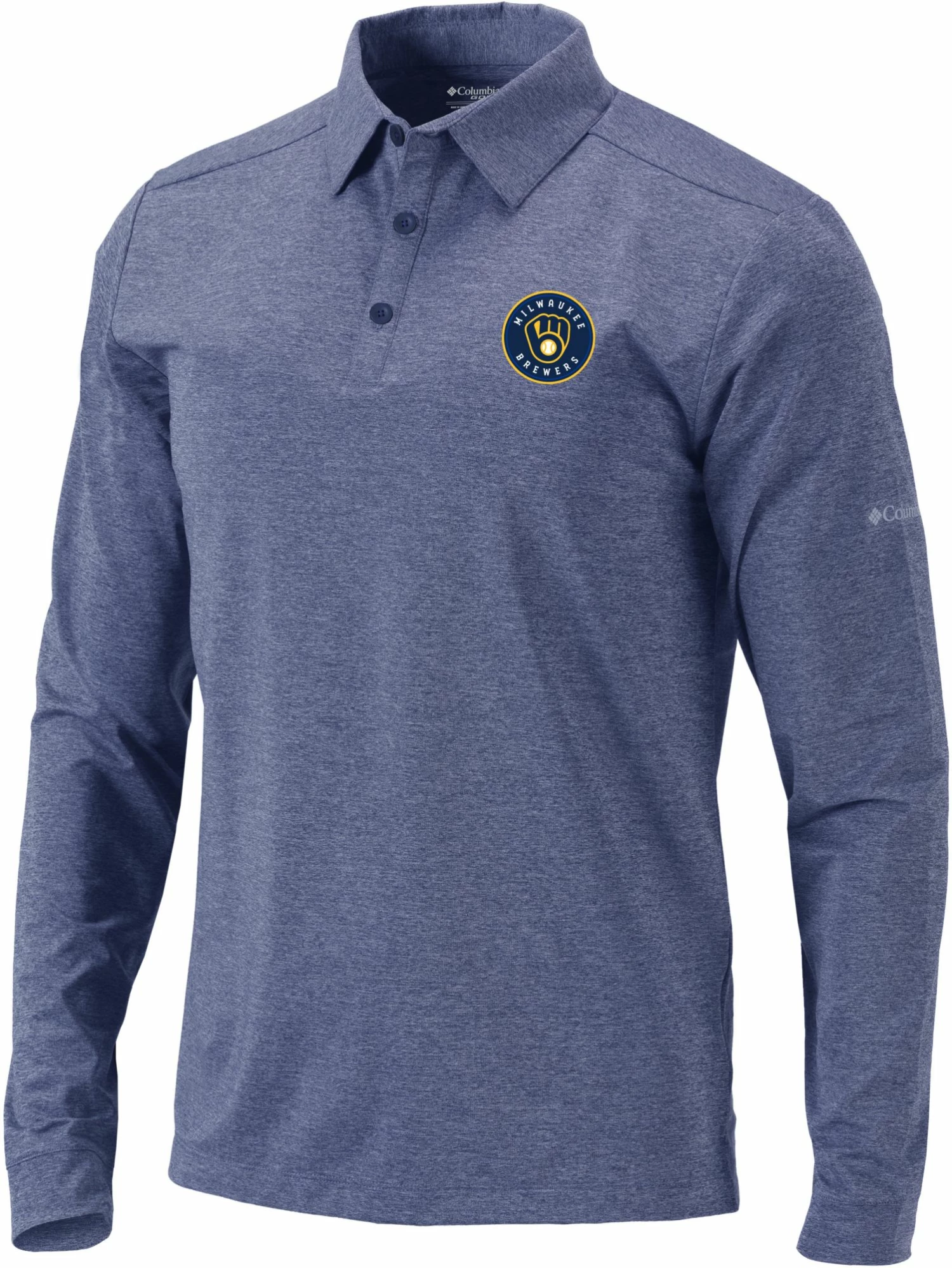 Budget ⌛ Columbia Men's Milwaukee Brewers Navy Pin High Long Sleeve Polo 🎁