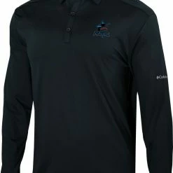 Best Pirce 🤩 Columbia Men's Miami Marlins Black Pin High Long Sleeve Polo 😀