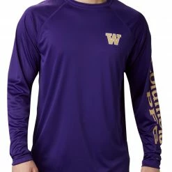 Promo 🥰 Columbia Men's Washington Huskies Purple Terminal Tackle Long Sleeve T-Shirt ✨
