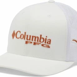 Wholesale 🛒 Columbia Men's Texas Longhorns PFG Mesh Adjustable White Trucker Hat 🧨