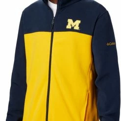 Hot Sale 😉 Columbia Men's Michigan Wolverines Blue Flanker Full-Zip Fleece Jacket 🥰