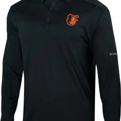 Brand new 🎁 Columbia Men's Baltimore Orioles Black Pin High Long Sleeve Polo 🎉