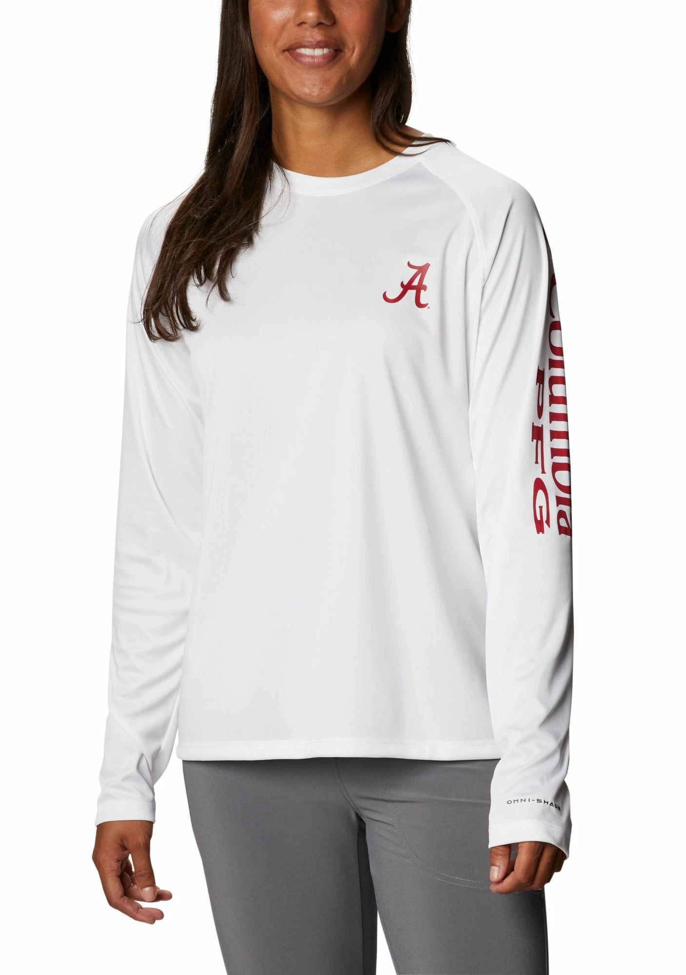 New ⌛ Columbia 👩 Women's Alabama Crimson Tide White Tidal Long Sleeve T-Shirt 🌟