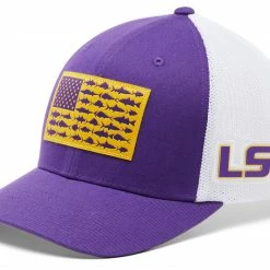 Wholesale 🔥 Columbia Men's LSU Tigers Purple PFG Flag Mesh Fitted Hat ⌛