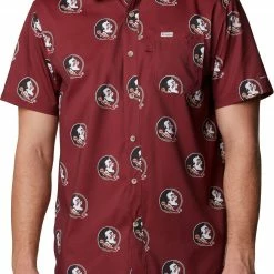 Buy ⌛ Columbia Men's Florida State Seminoles Garnet Super Slack Button Down 👕 Shirt 🛒