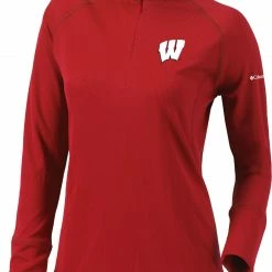 Coupon 💯 Columbia 👩 Women's Wisconsin Badgers Red Flop Shot Half-Zip Pullover 👕 Shirt 👍