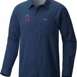Best Pirce ✨ Columbia Men's Los Angeles Angels Navy Slack Tide Long Sleeve T-Shirt 🎁