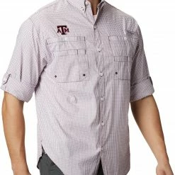 Cheapest ❤️ Columbia Men's Texas A&M Aggies Maroon Gingham Long Sleeve Tamiami 👚 Shirt 👍