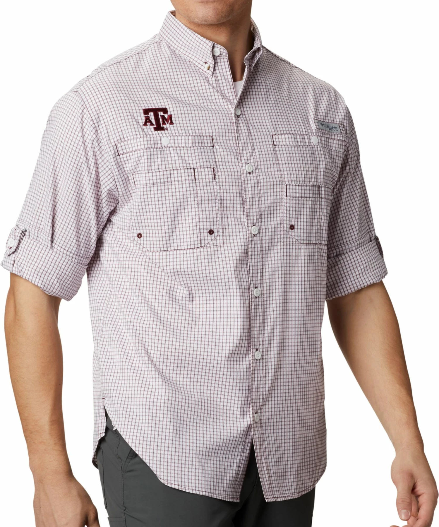 Cheapest ❤️ Columbia Men's Texas A&M Aggies Maroon Gingham Long Sleeve Tamiami 👚 Shirt 👍
