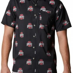 Wholesale 🔥 Columbia Men's Ohio State Buckeyes Black Slack Tide Button-Down 👚 Shirt ❤️
