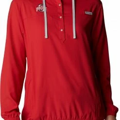 Best Sale 🌟 Columbia 👩 Women's Ohio State Buckeyes Red Tamiami Quarter-Snap Long Sleeve Hooded 👚 Shirt 👍