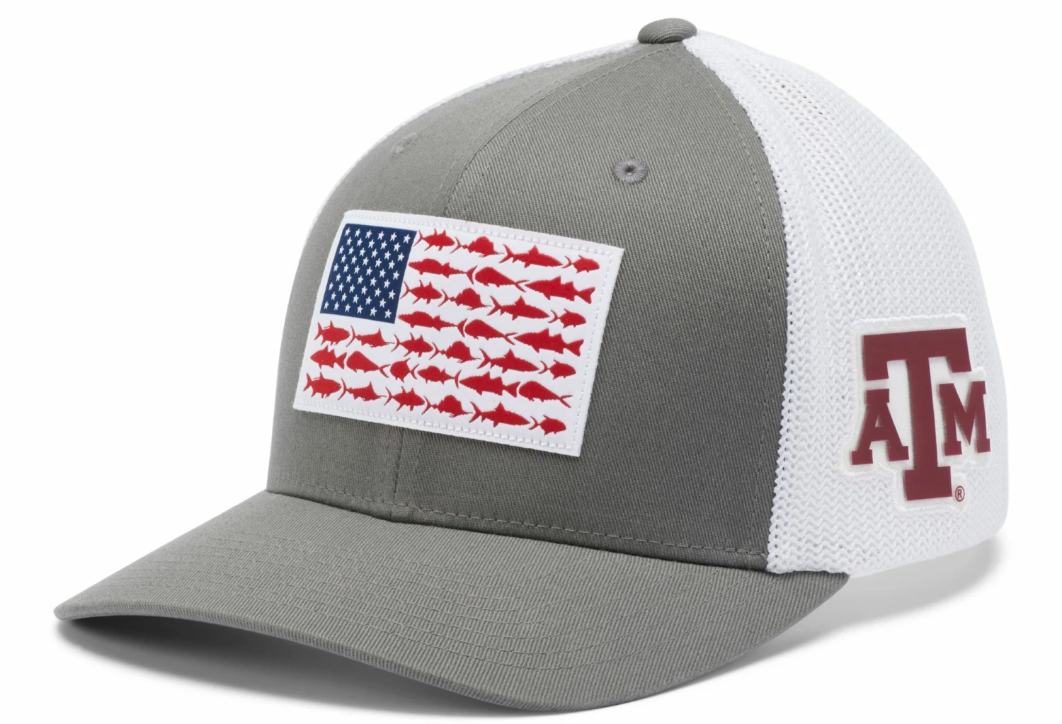 New โค๏ธ Columbia Men's Texas A&M Aggies Grey PFG Fish Flag Mesh Fitted Hat ๐ฏ