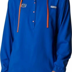 Cheapest 👏 Columbia 👩 Women's Florida Gators Blue PFG Tamiami Quarter-Snap Long Sleeve Hooded 👕 Shirt 👍