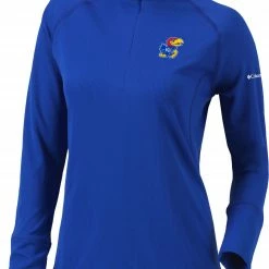Best Sale 🌟 Columbia 👩 Women's Kansas Jayhawks Blue Flop Shot Half-Zip Pullover 👚 Shirt 🔥