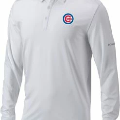 New 👍 Columbia Men's Chicago Cubs White Pin High Long Sleeve Polo ❤️