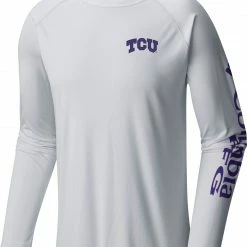 Promo 💯 Columbia Men's TCU Horned Frogs White Terminal Tackle Long Sleeve T-Shirt ❤️