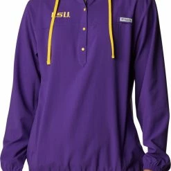Buy 😉 Columbia 👩 Women's LSU Tigers Purple PFG Tamiami Quarter-Snap Long Sleeve Hooded 👚 Shirt ✔️