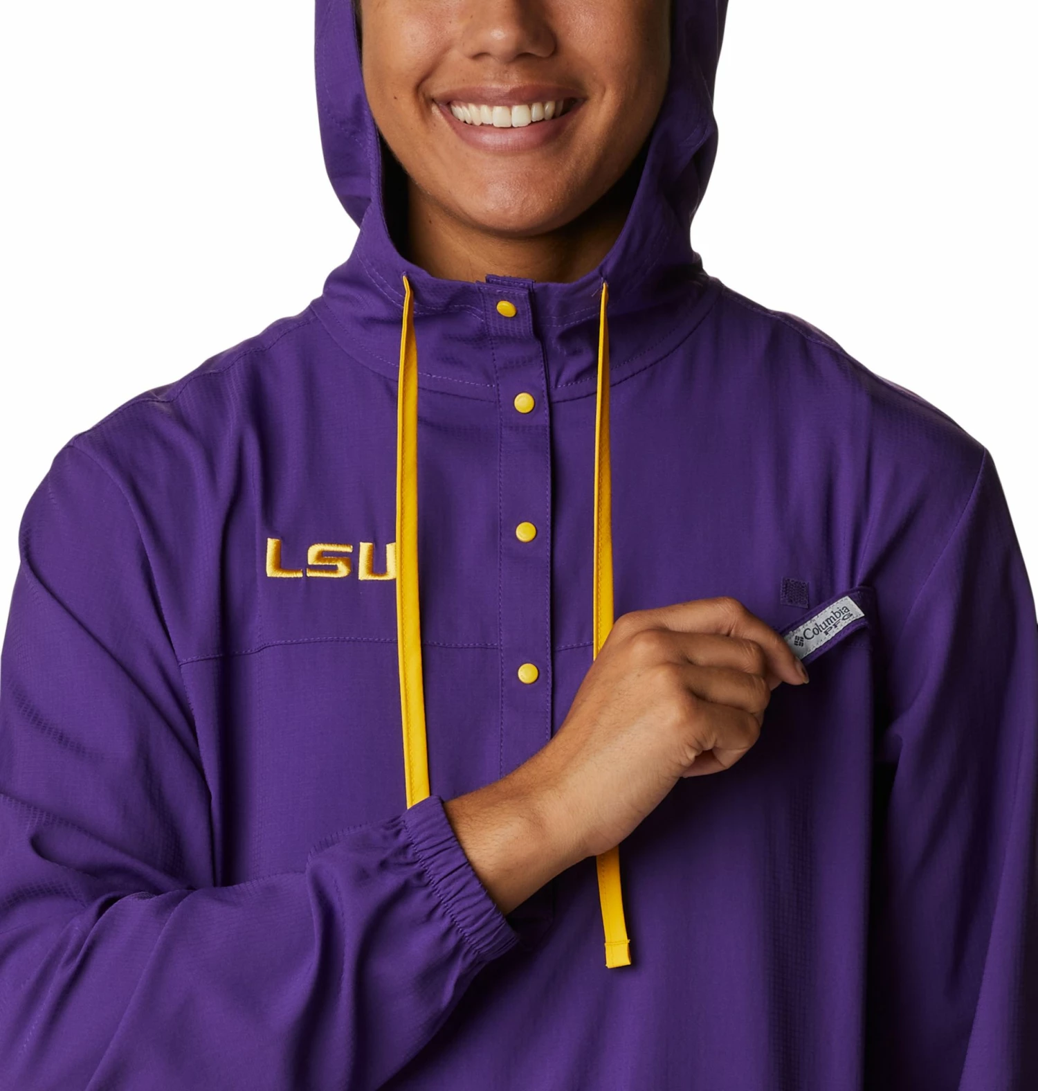 Buy ๐ Columbia ๐ฉ Women's LSU Tigers Purple PFG Tamiami Quarter-Snap Long Sleeve Hooded ๐ Shirt โ๏ธ - Image 3