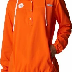 Outlet 🧨 Columbia 👩 Women's Clemson Tigers Orange PFG Tamiami Quarter-Snap Long Sleeve Hooded 👚 Shirt ⌛