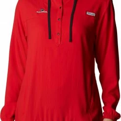 Flash Sale 😀 Columbia 👩 Women's Georgia Bulldogs Red PFG Tamiami Quarter-Snap Long Sleeve Hooded 👕 Shirt 🎁