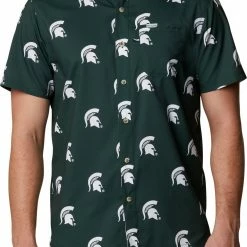 Buy 💯 Columbia Men's Michigan State Spartans Green Super Slack Tide Button Down 👚 Shirt 🤩