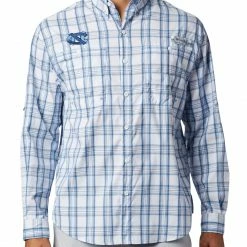 Best Sale ⌛ Columbia Men's North Carolina Tar 👠 Heels Carolina Blue Long Sleeve Tamiami 👚 Shirt 👍