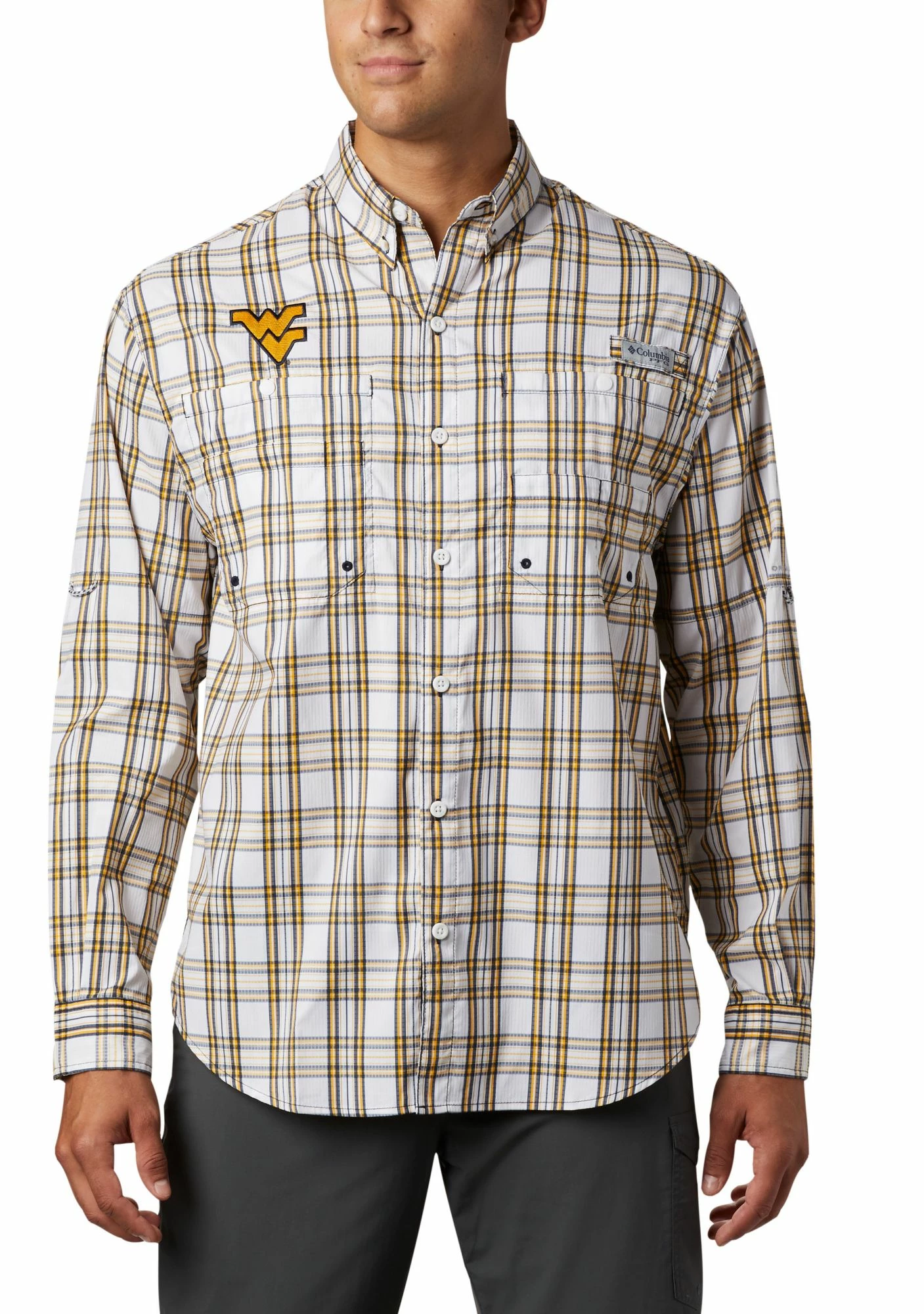 Outlet โญ Columbia Men's West Virginia Mountaineers Blue Long Sleeve Tamiami ๐ Shirt ๐
