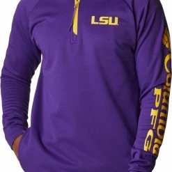 Brand new 👍 Columbia Men's LSU Tigers Purple PFG Terminal Tackle Quarter-Zip Pullover 👚 Shirt 😀