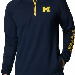 Outlet 😍 Columbia Men's Michigan Wolverines Blue PFG Terminal Tackle Quarter-Zip Pullover 👕 Shirt 😍