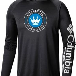 Budget 🔔 Columbia Charlotte FC PFG Super Terminal Tackle Black Long Sleeve Hooded T-Shirt For Men 🤩