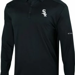 Best Pirce 🎁 Columbia Men's Chicago White Sox Black Pin High Long Sleeve Polo 🎁