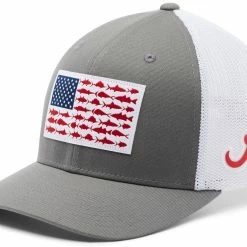 Best Pirce 😀 Columbia Men's Alabama Crimson Tide Grey PFG Fish Flag Mesh Fitted Hat 😀