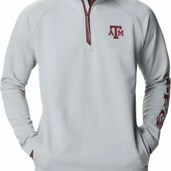 Promo ❤️ Columbia Men's Texas A&M Aggies Grey PFG Terminal Tackle Quarter-Zip Pullover 👕 Shirt 🔥