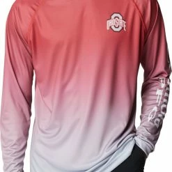 New 🥰 Columbia Men's Ohio State Buckeyes Scarlet PFG Super Terminal Tackle Long Sleeve Hooded T-Shirt 🛒