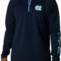 Best Pirce 🎁 Columbia Men's North Carolina Tar 👠 Heels Navy PFG Terminal Tackle Quarter-Zip Pullover 👚 Shirt 😍